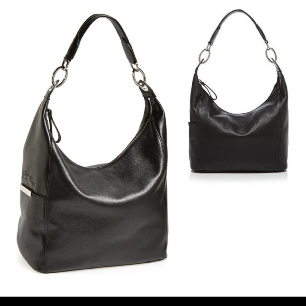 Longchamp Black Leather Le Foulonne Large Hobo Purse